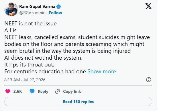 10 साल पढ़ाई बेकार... RGV ने दी शिक्षा सिस्टम खत्म करने की सलाह, बोले- अब सिर्फ AI सीखो...