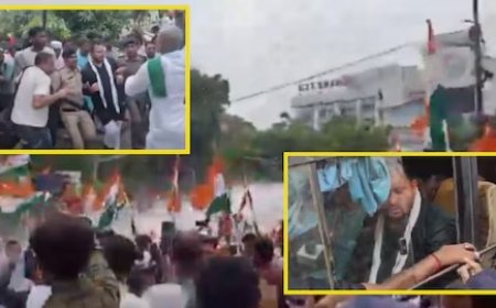 तेजस्वी के नेतृत्व में लोकभवन मार्च उग्र, पुलिस ने छोड़ा वाटर कैनन, डमी AK-47 लेकर उतरे कार्यकर्ता